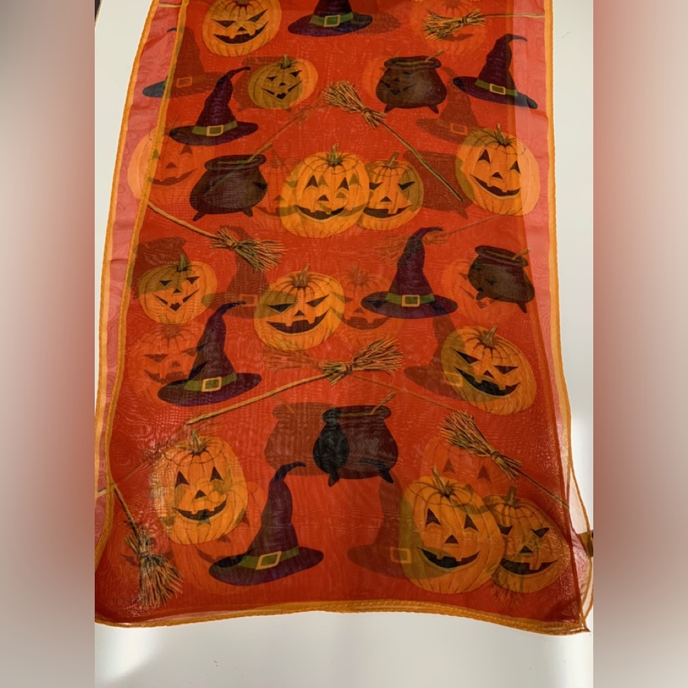 New Scarf Halloween 14” x 60” orange pumpkin witch hat cauldron costume